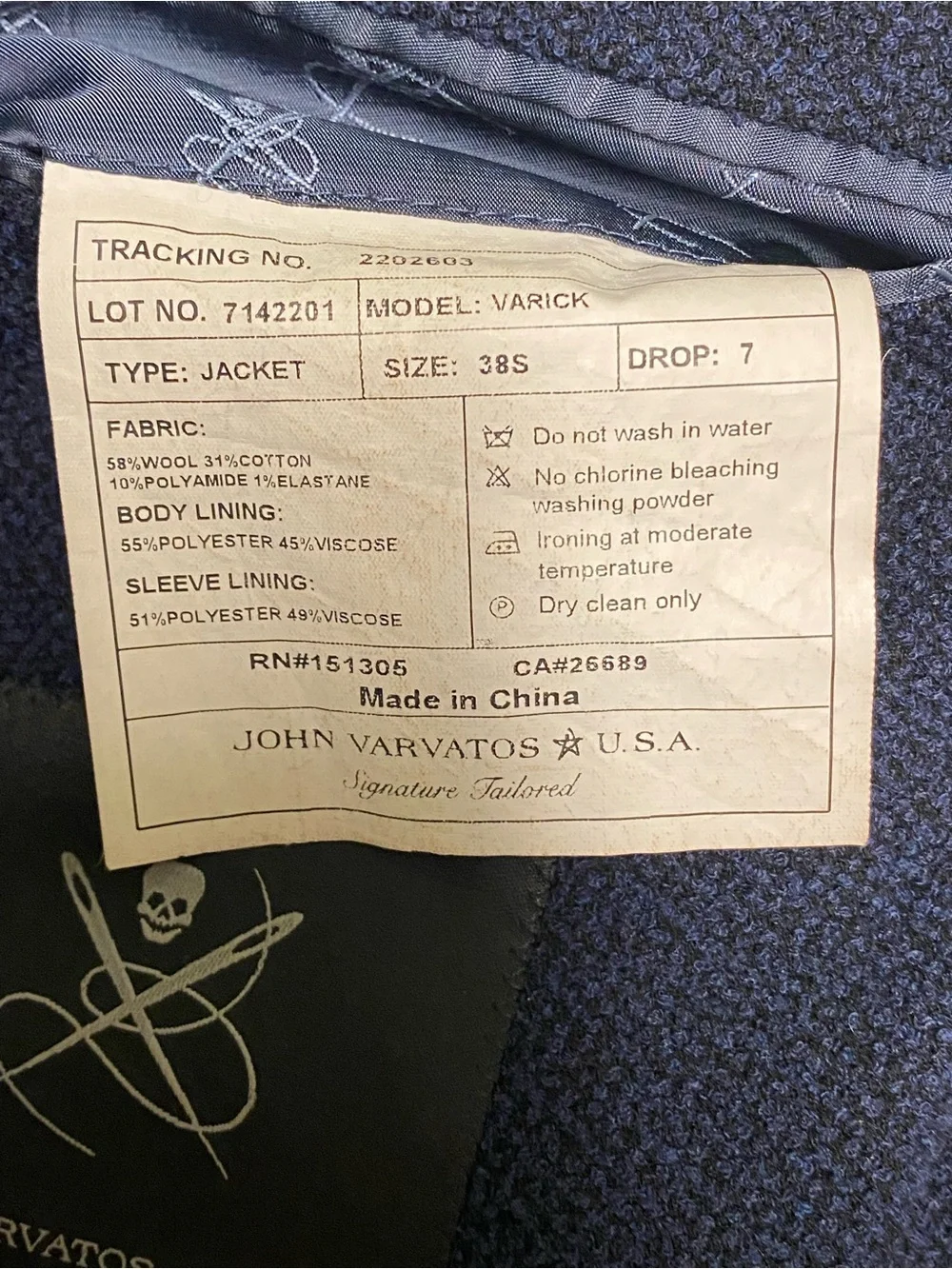 John Varvatos Navy Textured Two-Button Blazer